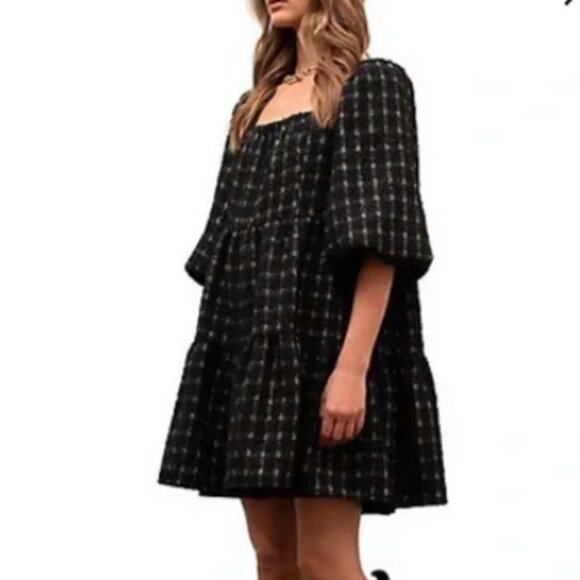 Moon River Gingham Squareneck Tiered Babydoll Dress - Picture 1 of 3